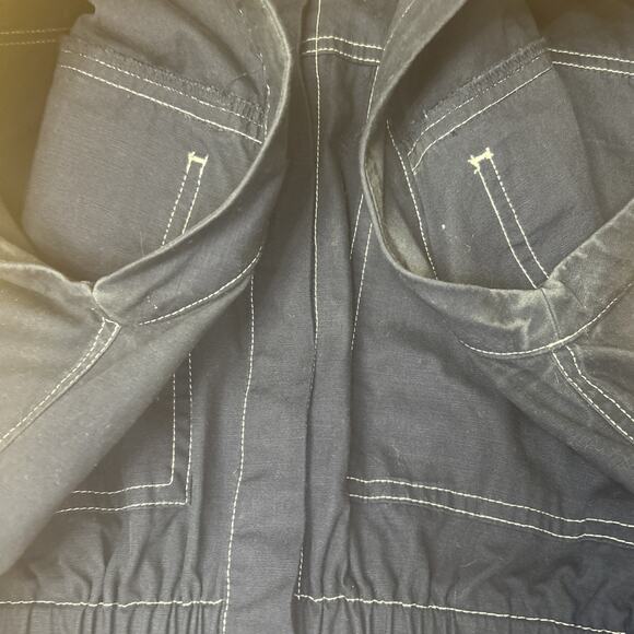 Free Assemble Blue Utility Dress Button Down Cap Sleeve Midi Minimalist Modern M - Picture 6 of 6